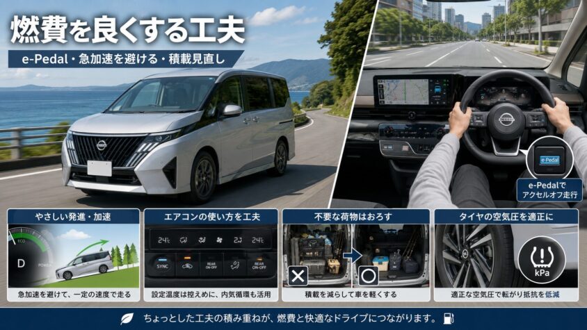 セレナC28 e-POWERの実燃費：燃費を少しでも良くするために試している工夫
