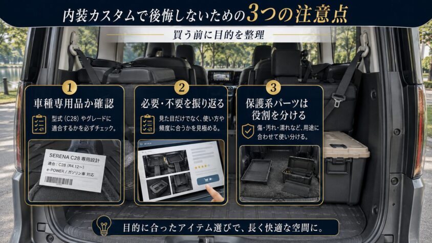 セレナC28の内装カスタム:内装カスタムで後悔しないための3つの注意点
