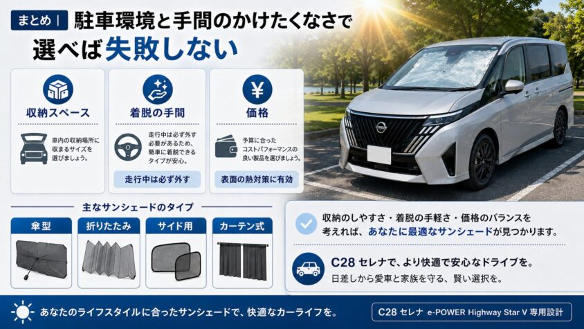 セレナC28のサンシェード選びのまとめ