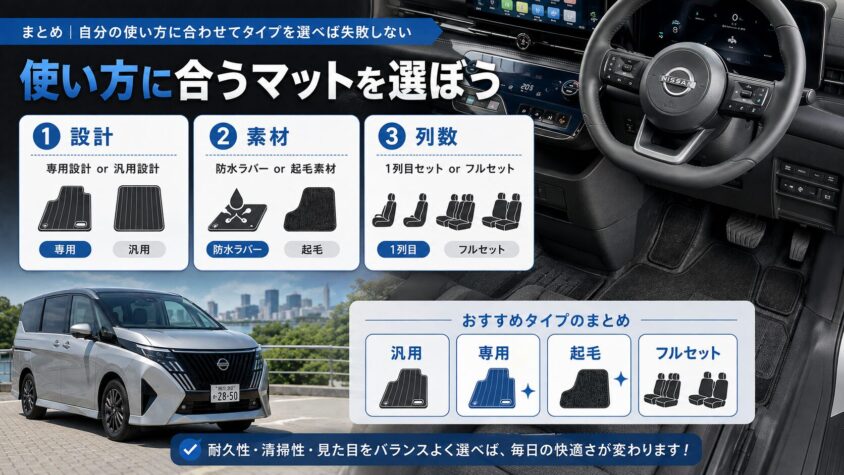 セレナC28 e-POWERのフロアマット選びのまとめ