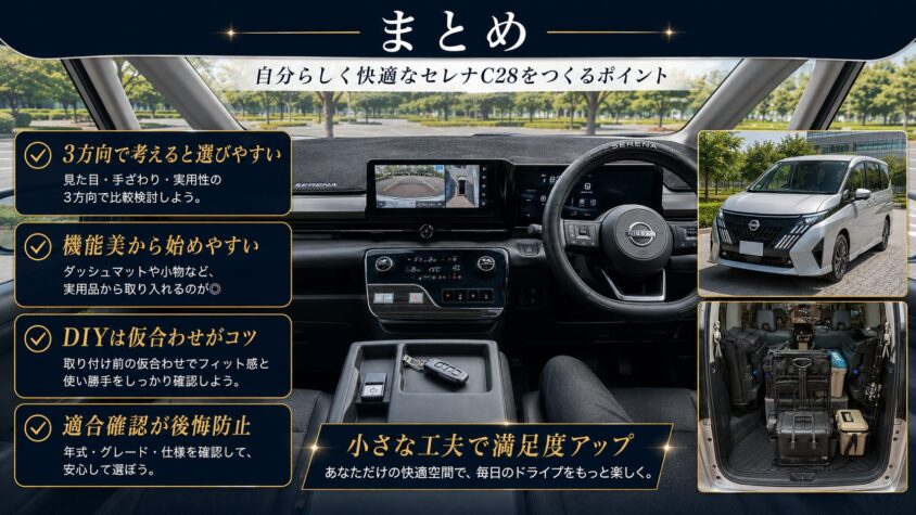 セレナC28の内装カスタムのまとめ