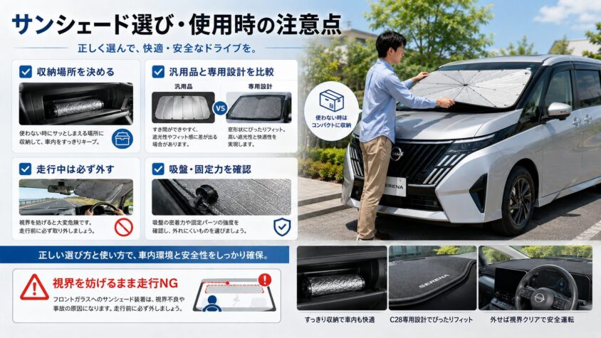 セレナC28のサンシェード選びと使用時の注意点