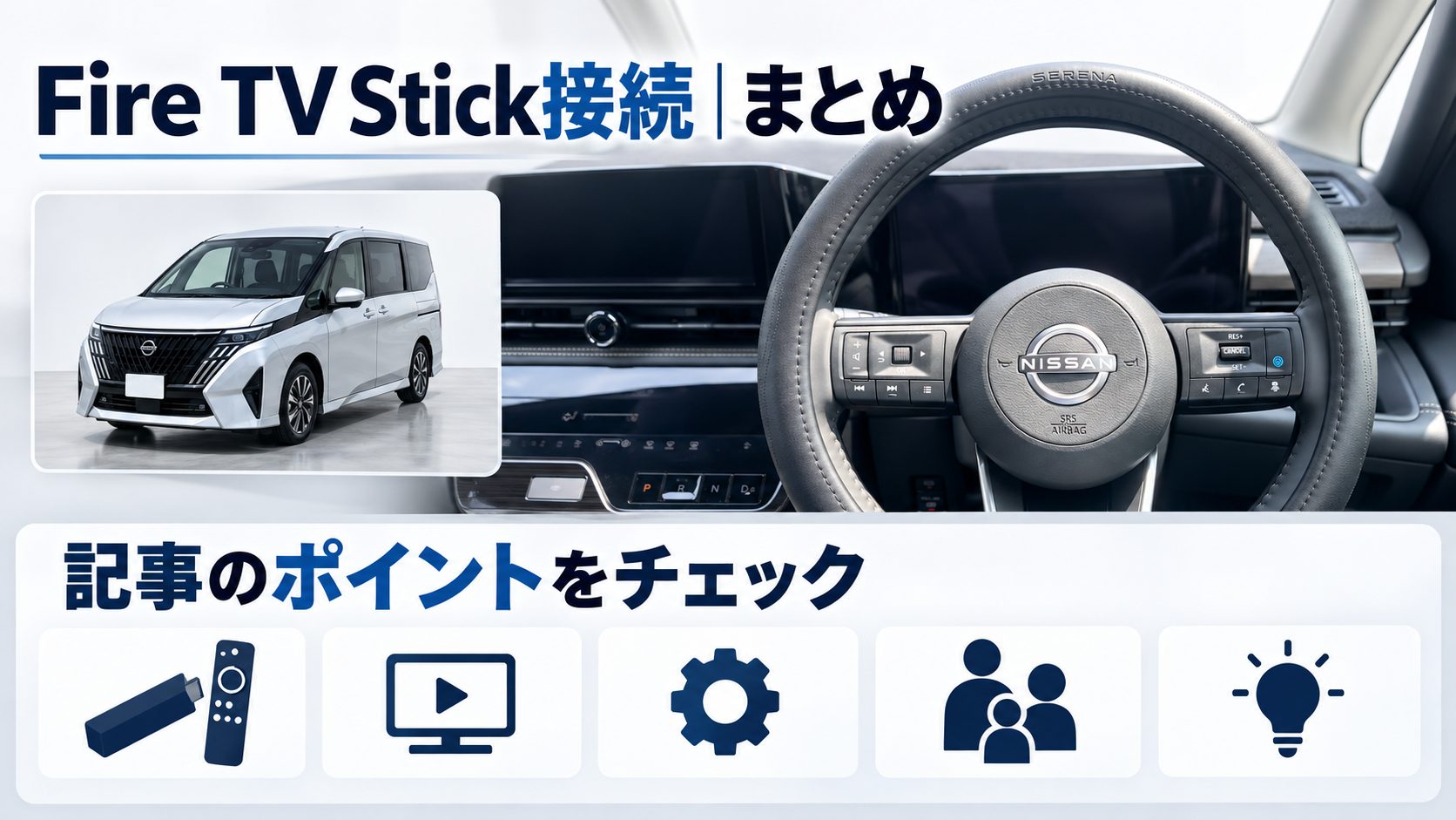 セレナC28のFire TV Stick接続について、Fire TV Stick接続|まとめを写真とアイコンで整理した図
