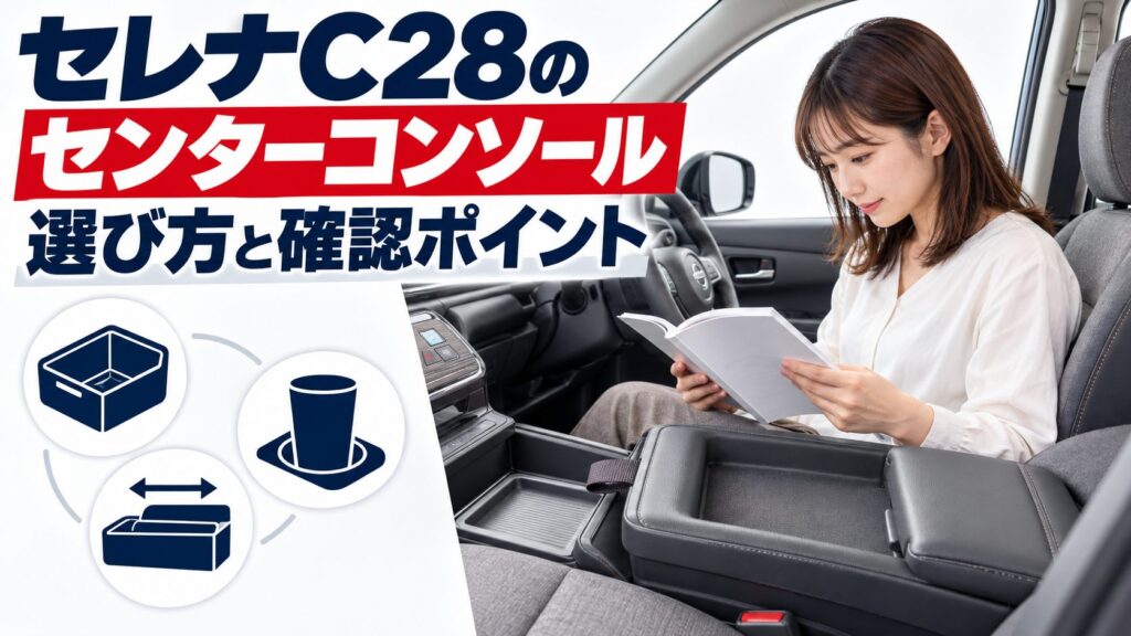 セレナC28のセンターコンソールについて、セレナC28のセンターコンソールを写真とアイコンで整理した図
