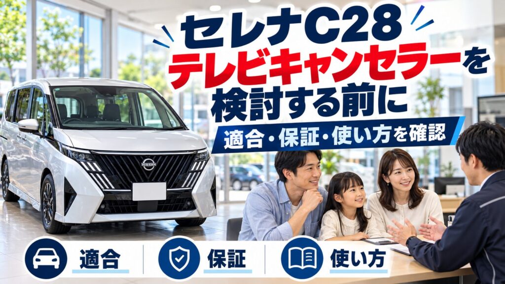 セレナC28のテレビキャンセラーについて、適合・保証・使い方を確認を整理した写真付き図解